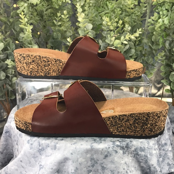Sandalias Latinas SL Brown 2-Buckle Cork Bottom Platform Sandals WMS 6M☀️NEW☀️ - Picture 4 of 10